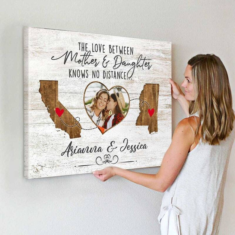 State-to-State Love Canvas - Custom Mother Daughter Gift for Mom