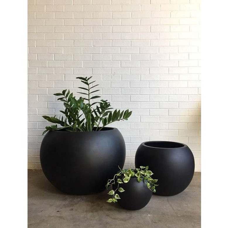 Big Round Outdoor Fiberstone Black Ceramic Plant Pot