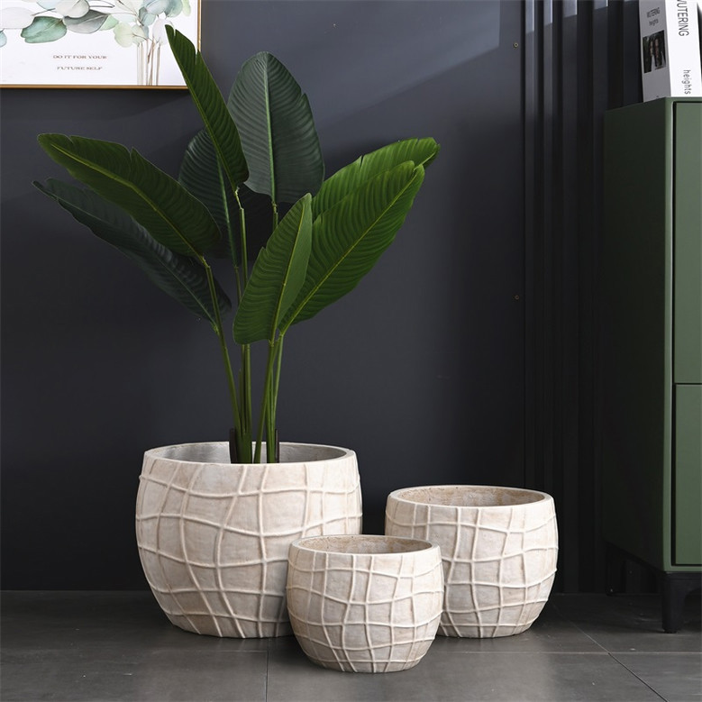 Big Size Tall Fiber Clay Flower Pots for Indoor and Outdoor