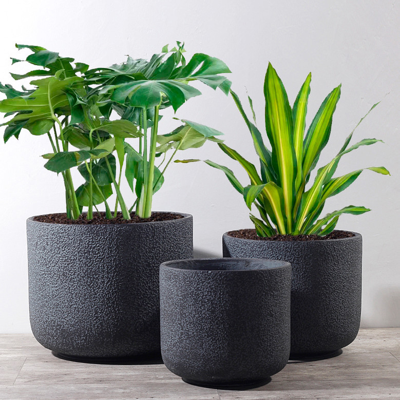 Black Ceramic Plant Pot - Versatile Fiber Clay for Home and Garden