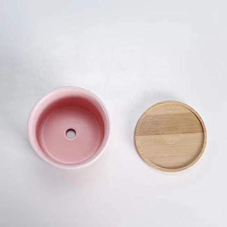 Ceramic Plant Pot with Bamboo Tray for Indoor Outdoor Use