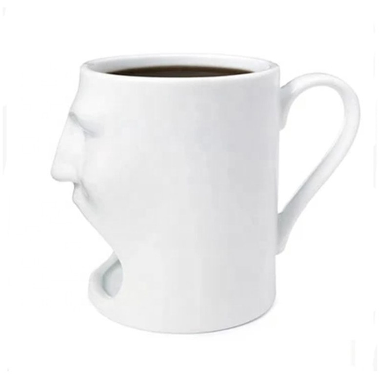 Cute White Ceramic Coffee Mug with Biscuit Pocket