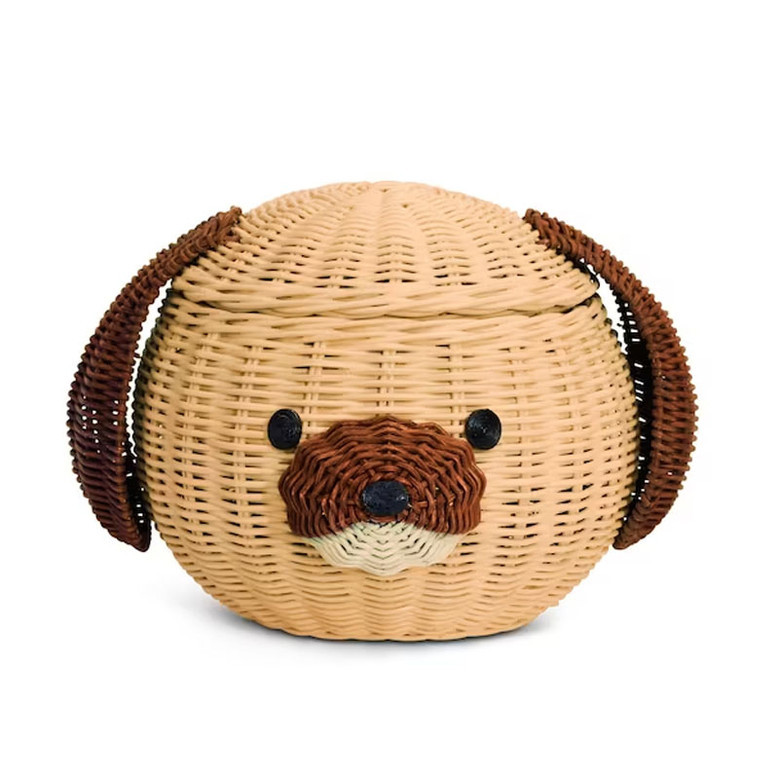 Dog Shaped Wicker Baskets | Cute Puppy Head Wicker Rattan Basket for Home Decor