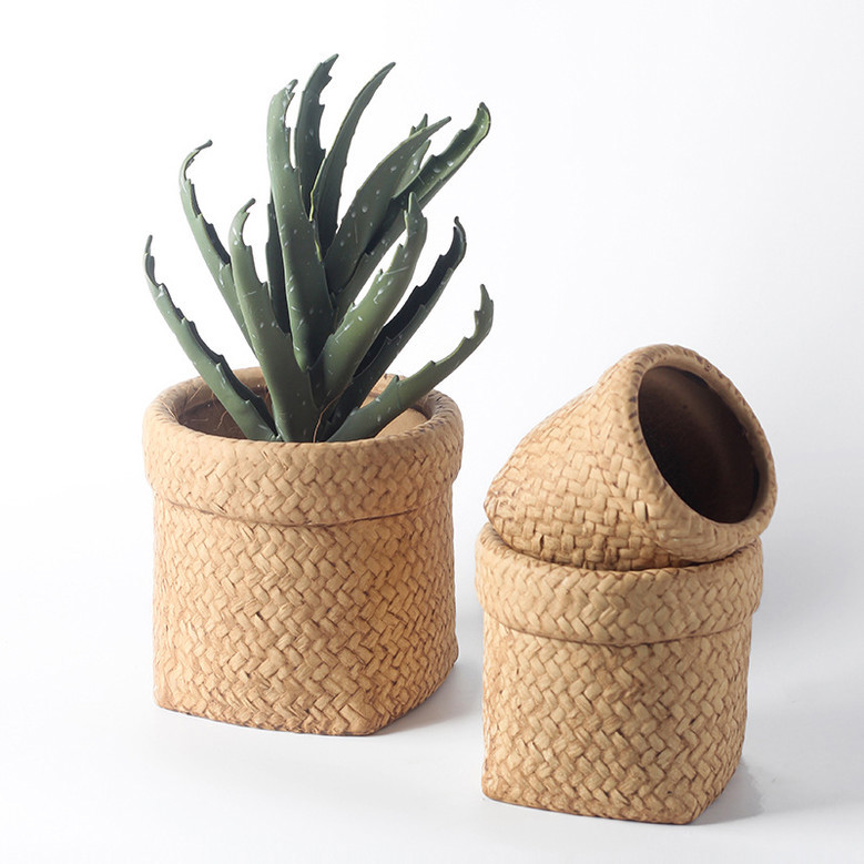 Farmhouse Plant Pot with Weave and Tassel Design for Succulent