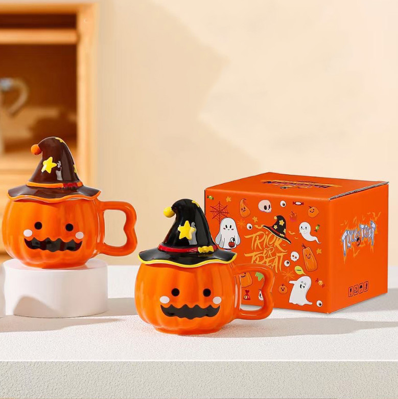 Halloween Ceramic Mug with Lid for Girls Occasion Gift | Pumpkin Shaped