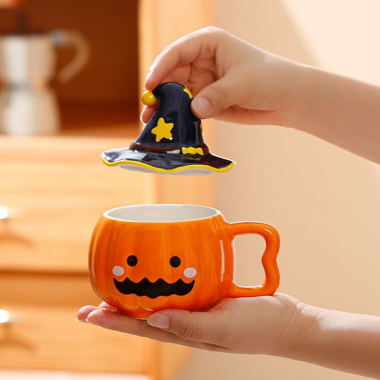 Halloween Ceramic Mug with Lid for Girls Occasion Gift | Pumpkin Shaped