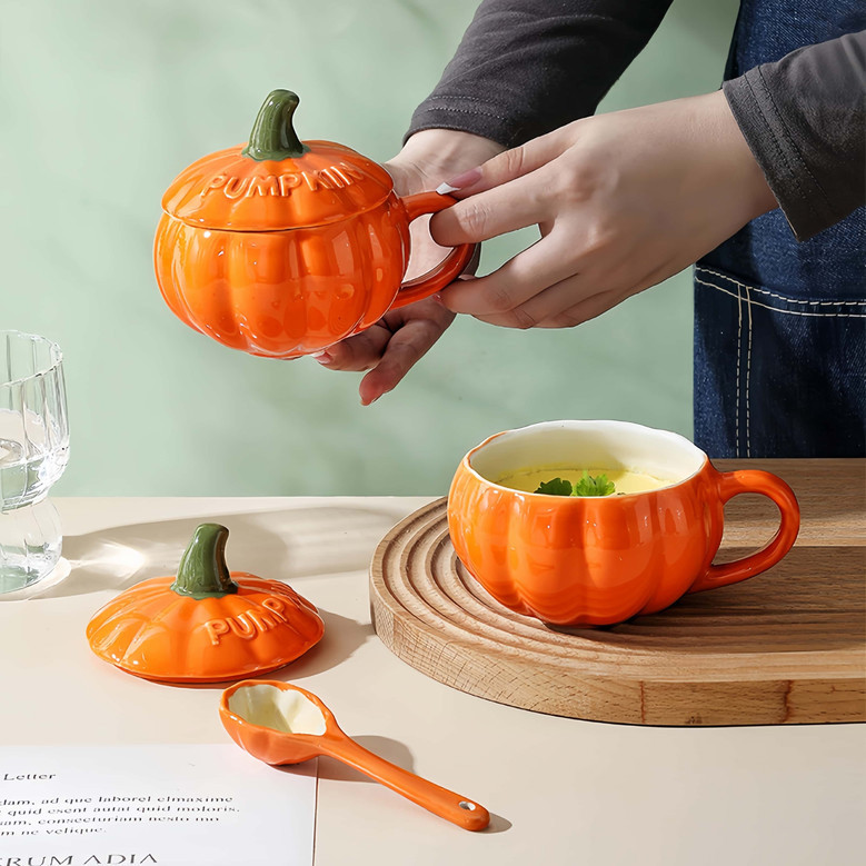 Halloween Pumpkin Mug for Coffee & Tea | Festive Ceramic Cup with Lid – Perfect for Fall & Spooky Season