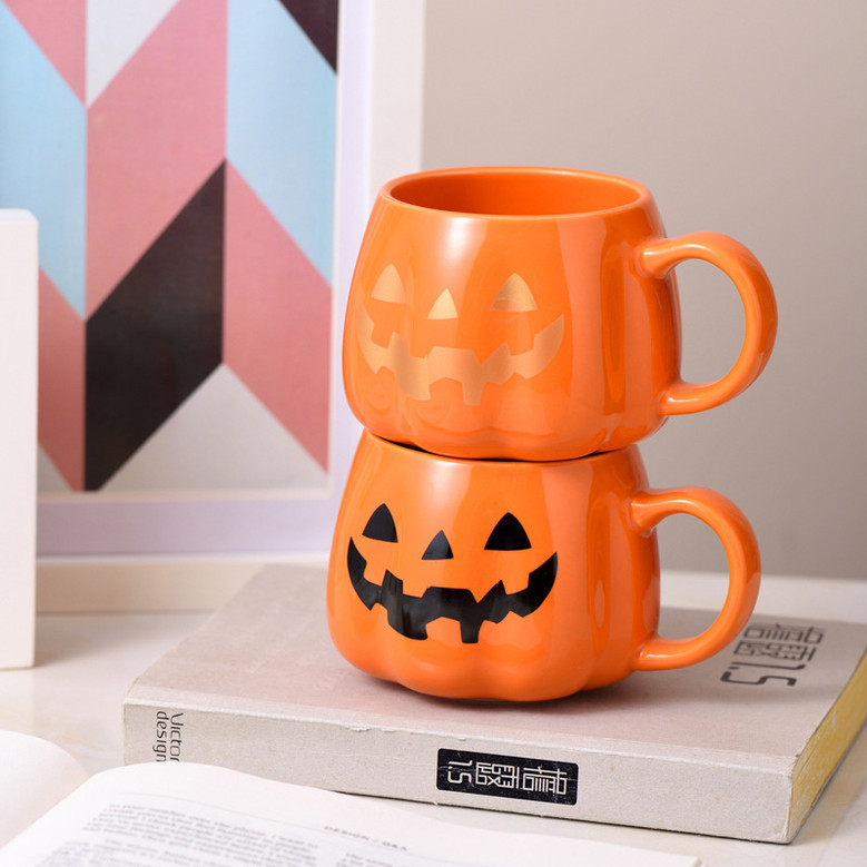 Handmade Halloween Ceramic Mug for Gifts - 400ml | Kawaii Pumpkin Shaped