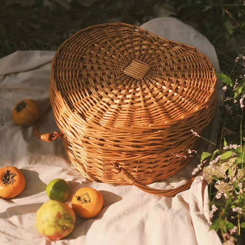 Heart Shaped Wicker Basket for Fruit Storage, Picnic and Garden Use