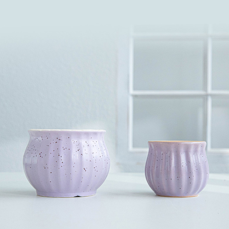 Macaron Pink and Purple Ceramic Plant Pot for Indoor Decor