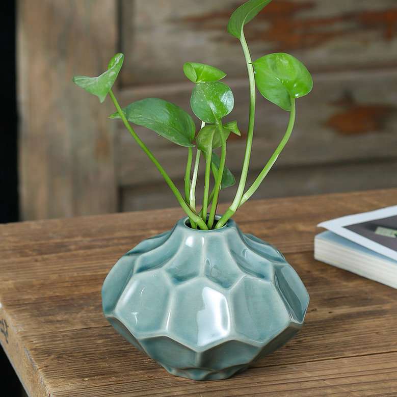 Mini Ceramic Plant Pots With Vintage Geometric Glazed