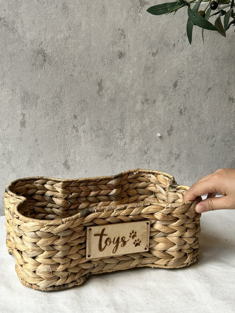 Multifunction Water Hyacinth Dog Bone Wicker Baskets for Pets