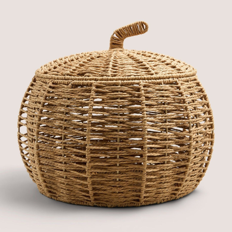 Natural Handmade Pumpkin Storage Basket | Halloween Wicker Basket for Gifts