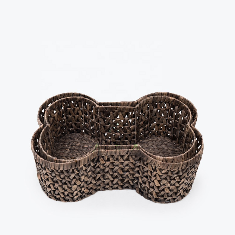 Natural Woven Dog Bone Wicker Baskets for Pet Supplies