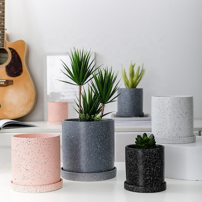 Nordic Marble White, Black, Gray and Pink Ceramic Plant Pots for Outdoor Use