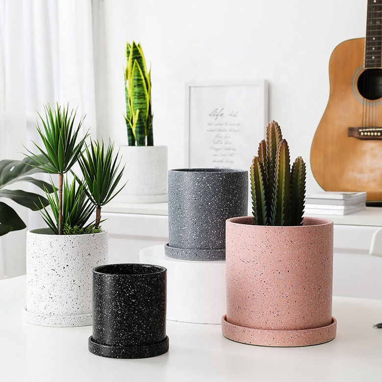 Nordic Marble White, Black, Gray and Pink Ceramic Plant Pots for Outdoor Use