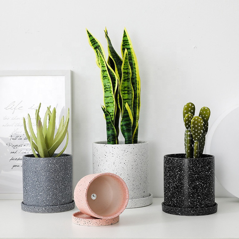 Nordic Marble White, Black, Gray and Pink Ceramic Plant Pots for Outdoor Use