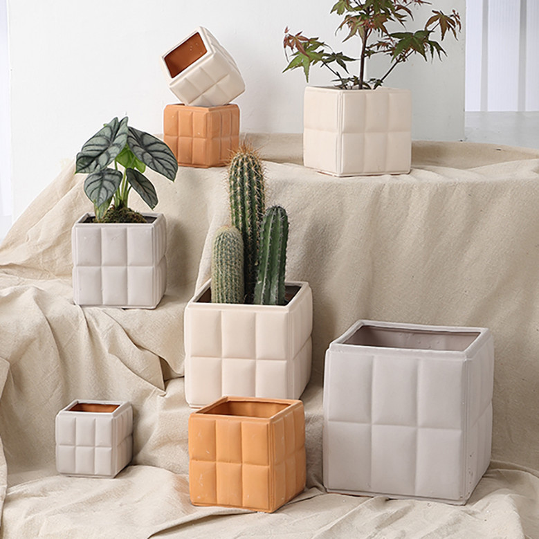 Nordic Square Ceramic Plant Pot for Outdoor Use