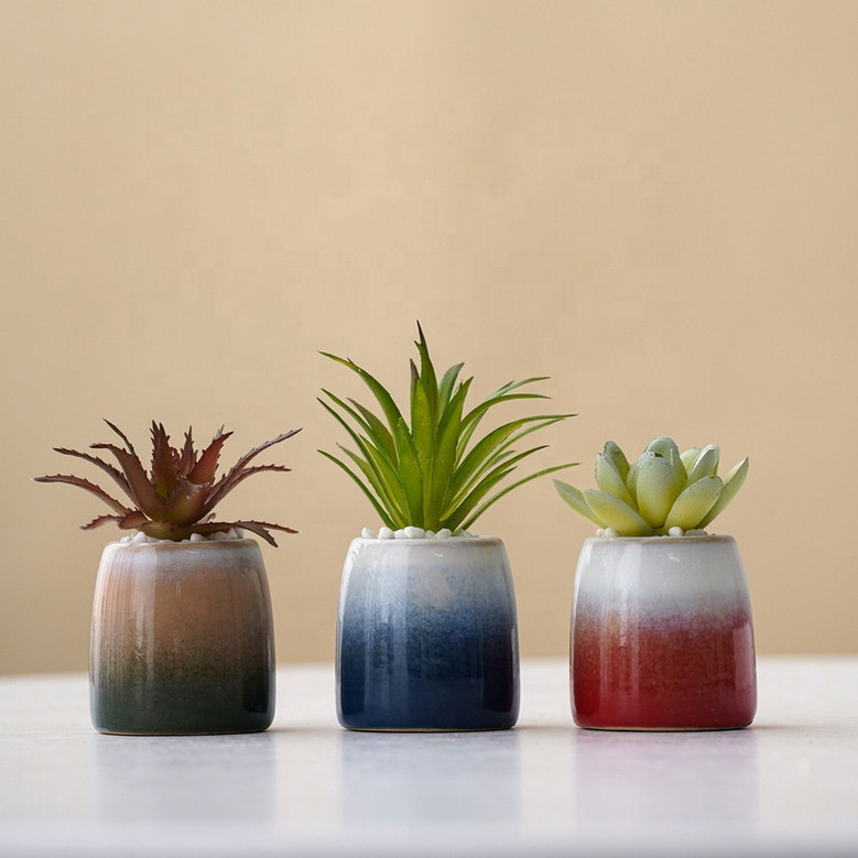 Nordic Style Indoor Blue and Red Ceramic Plant Pot for Succulents