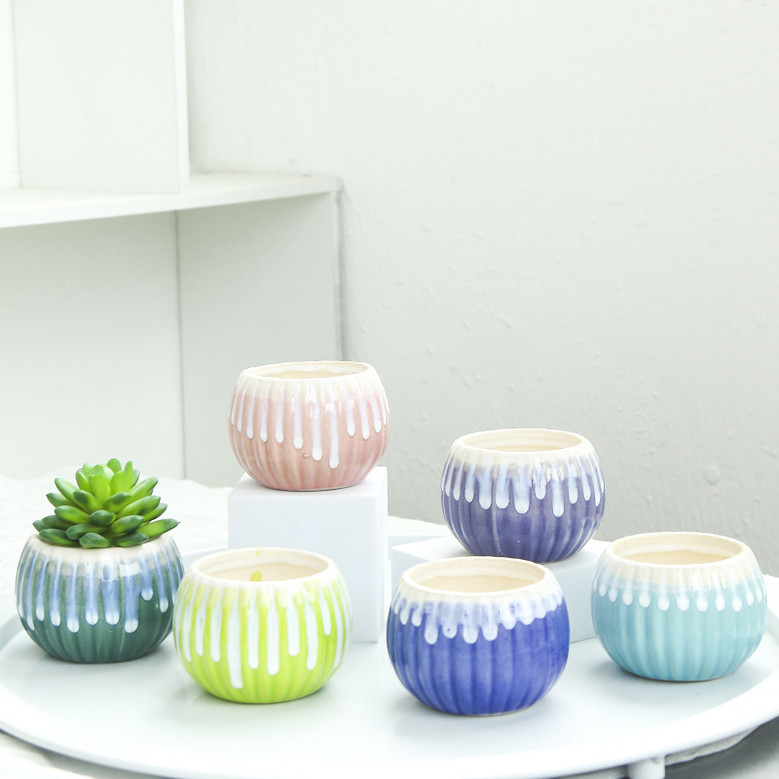 Pink, Green, Blue and Purple Ceramic Plant Pot in Minimalist Design