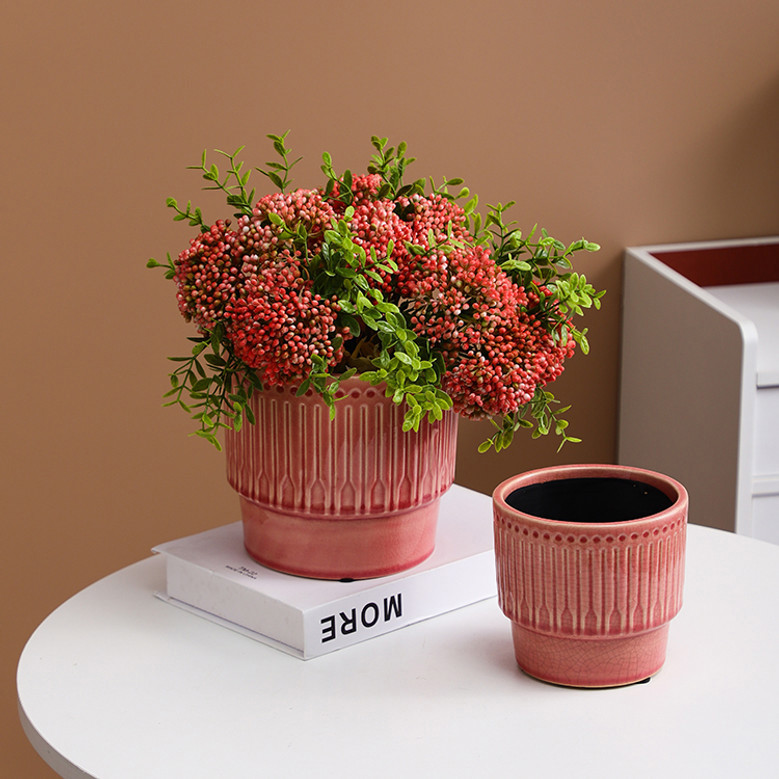 Red Ceramic Plant Pot for Balcony and Garden Decor