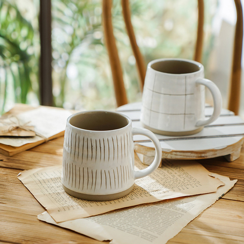 Rustic Vintage White Ceramic Coffee Mug 14oz