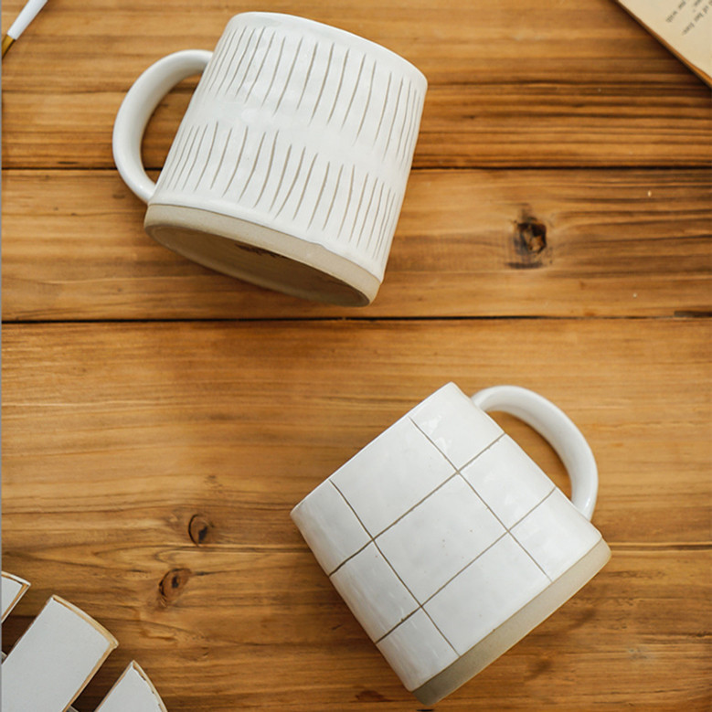 Rustic Vintage White Ceramic Coffee Mug 14oz