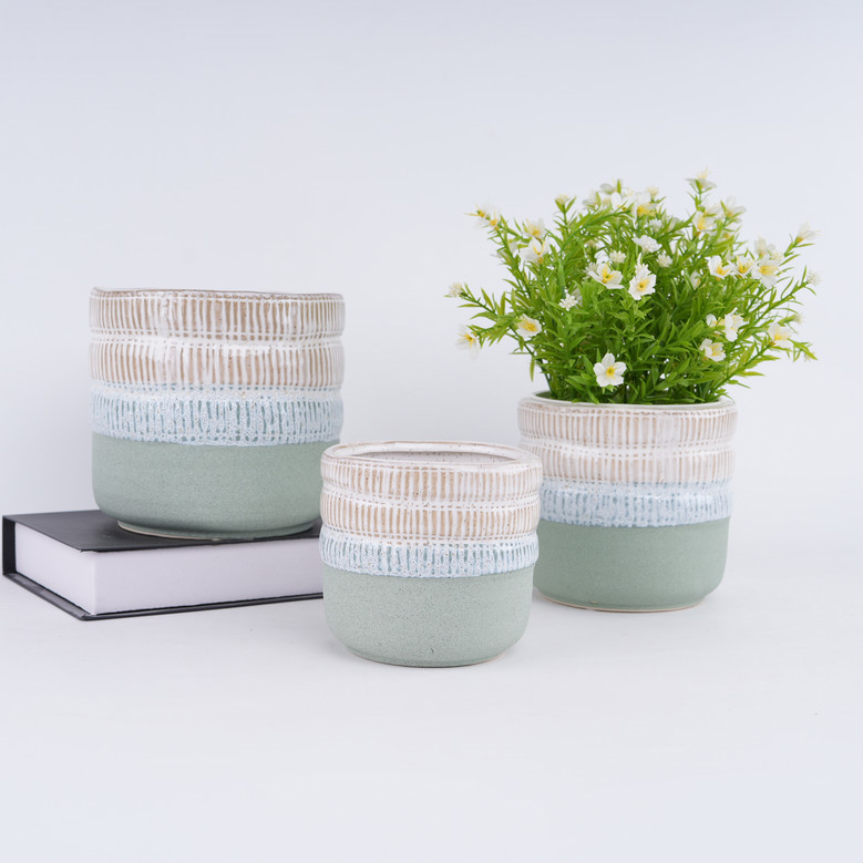 Simple Nordic Green Ceramic Plant Pot for Home Decor