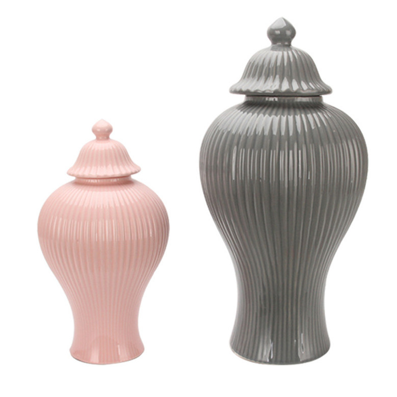 Tall Ceramic Vase with Lid - Ginger Jar Style For Home Decor