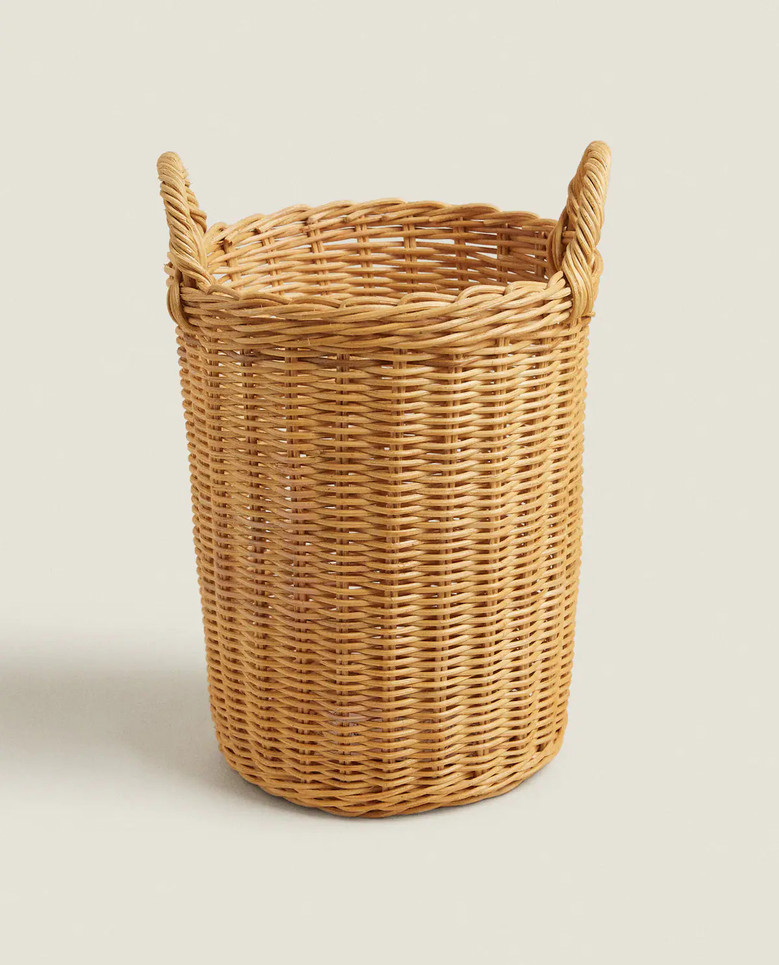 Tall Wicker Basket with Side Handles For Farmhouse and Vintage Style