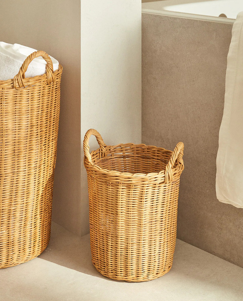 Tall Wicker Basket with Side Handles For Farmhouse and Vintage Style