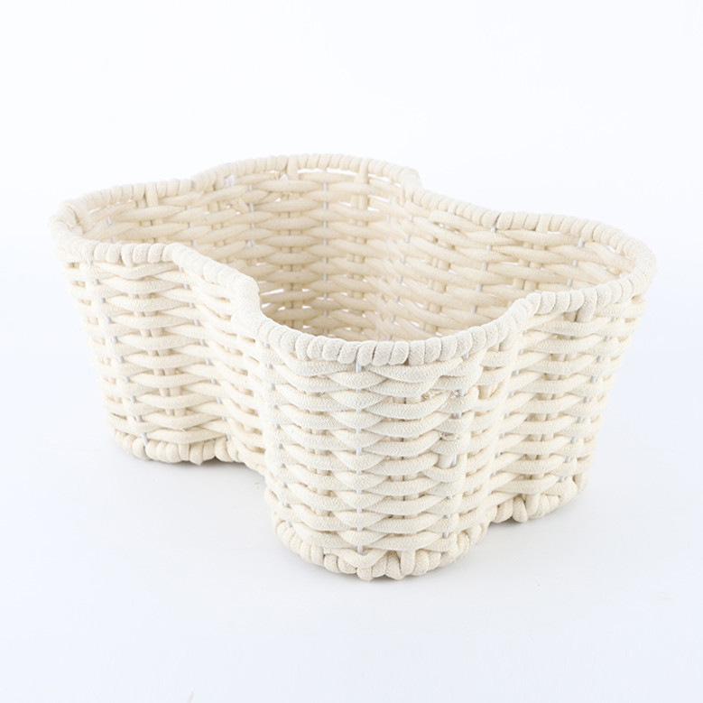 White Cotton Rope Dog Bone Wicker Baskets for Pet Storage