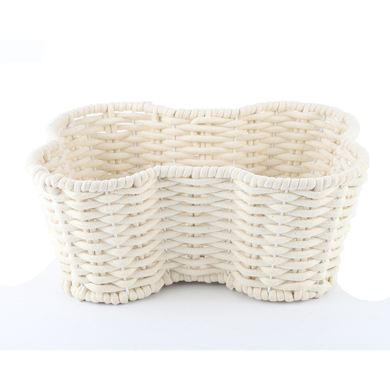 White Cotton Rope Dog Bone Wicker Baskets for Pet Storage