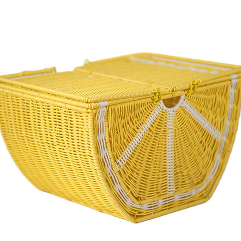 Woven Yellow Watermelon Wicker Picnic Basket | Fun and Functional Outdoor Basket