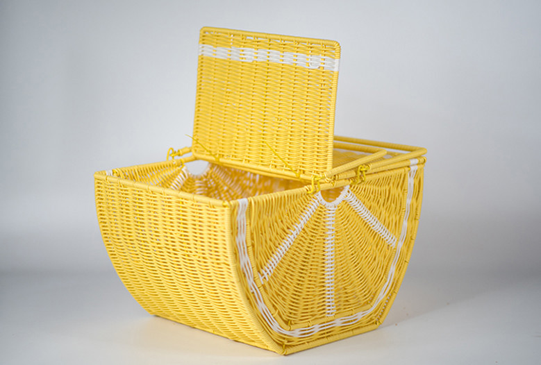 Woven Yellow Watermelon Wicker Picnic Basket | Fun and Functional Outdoor Basket