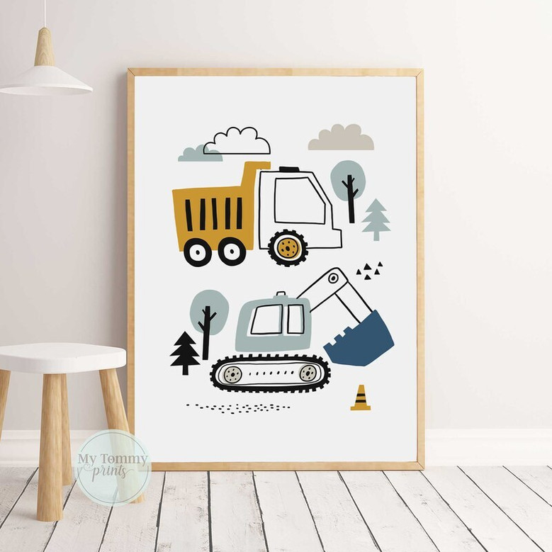 Construction Vehicle Alphabet Canvas For Boys - Educational Nursery Art Set Of 3 For Kids' Room