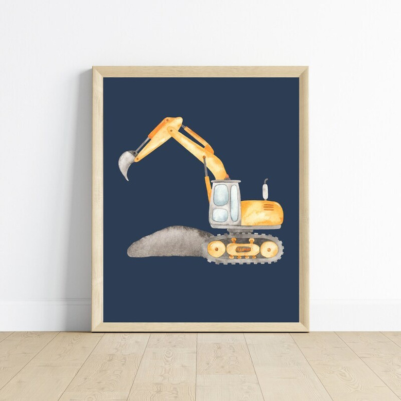 Customizable Construction Nursery Canvas Art Set - Dump Truck, Excavator, Bulldozer For Kids Room Decor
