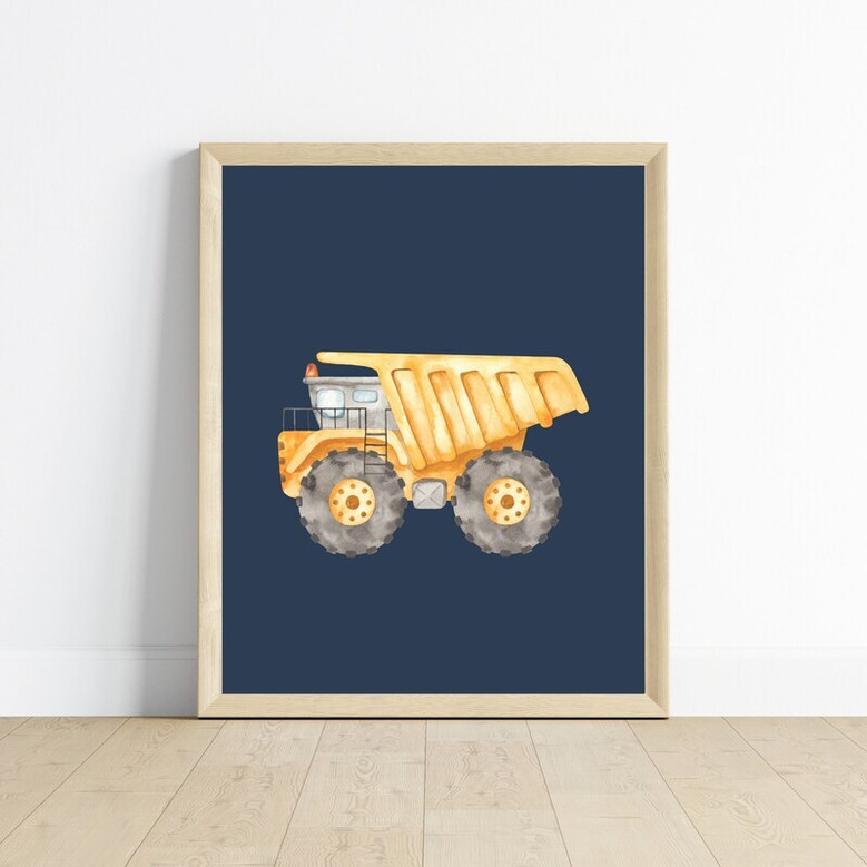 Customizable Construction Nursery Canvas Art Set - Dump Truck, Excavator, Bulldozer For Kids Room Decor