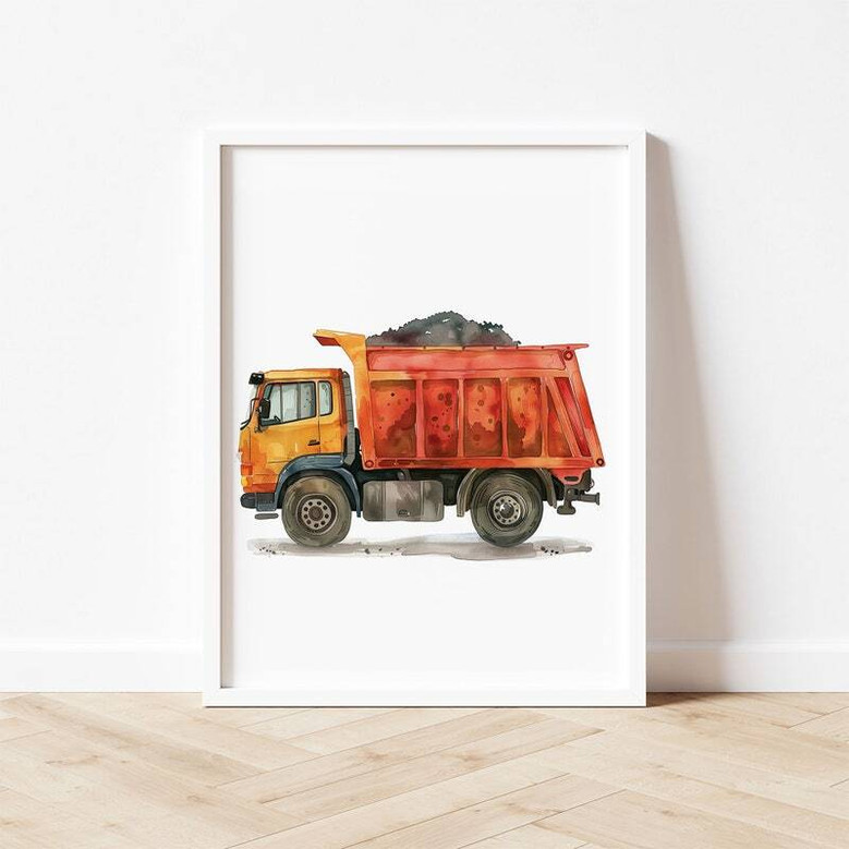 Personalized Construction Vehicles Canvas Set For Kids' Room: Excavator, Dump Truck, Concrete Mixer