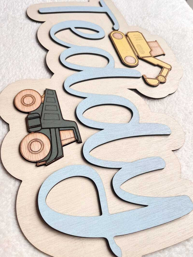 Custom Construction Nursery Wood Sign For Boys – Personalized Digger Room DéCor