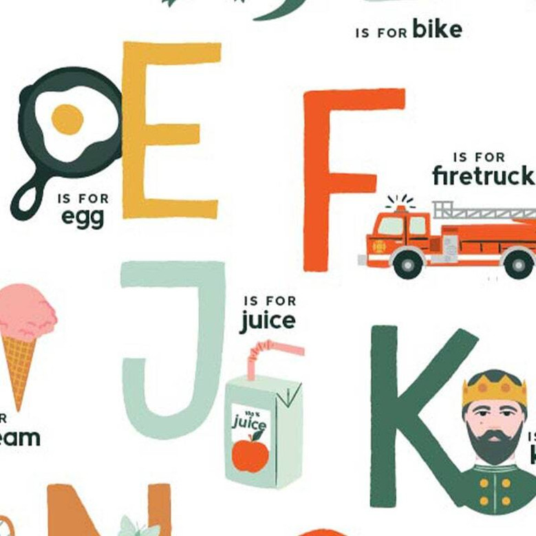 ABC poster with bold uppercase letters and playful doodles, landscape, bright rainbow colors for a kids' study room ABC poster with bold uppercase letters and playful doodles, landscape, bright rainbow colors for a kids' study room