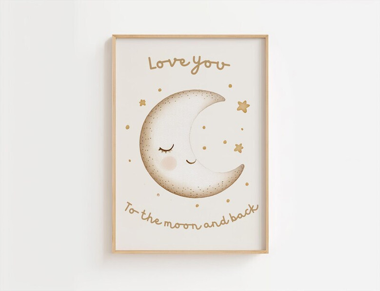 Love You To The Moon And Back nursery quote canvas, minimalist black and white, gender-neutral wall art for nursery
