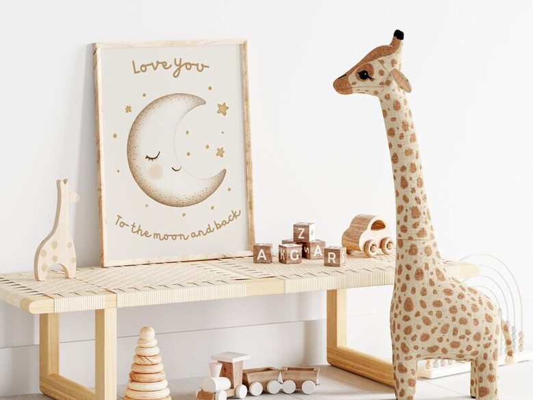 Love You To The Moon And Back nursery quote canvas in pastel watercolor, soft script typography, charming decor for playroom