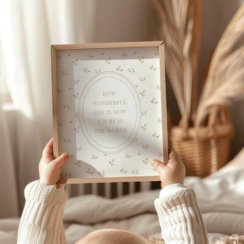 Nursery quote canvas neutral floral vintage design, cream and dusty rose, classic script for above-crib girl nursery