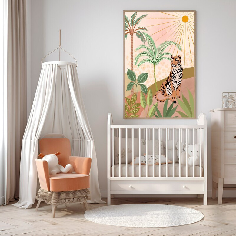 Tropical jungle canvas print, leopard safari animal wall art for nursery or playroom, foliage details suit kids room decor Tropical jungle canvas print, leopard safari animal wall art for nursery or playroom, foliage details suit kids room decor