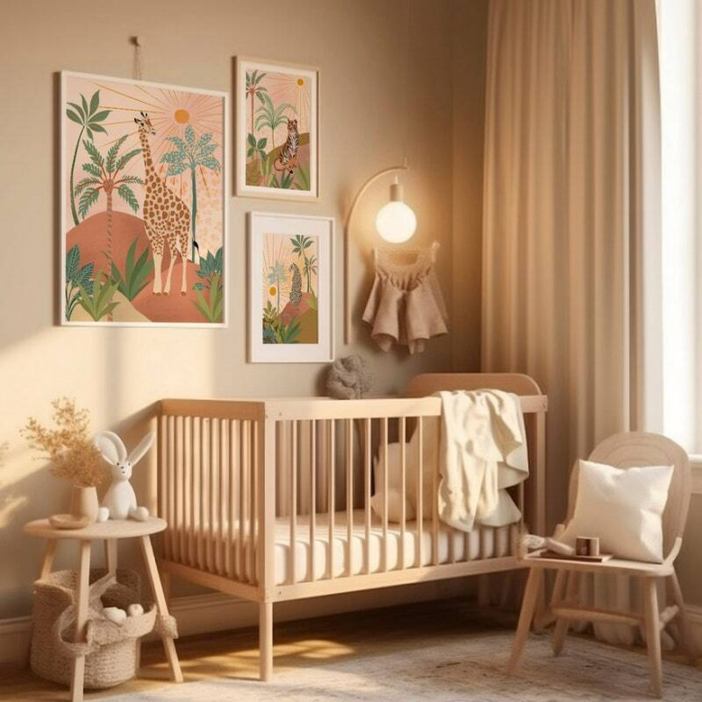 Tropical jungle canvas print, giraffe safari animal art for nursery or playroom wall, foliage background for calming decor Tropical jungle canvas print, giraffe safari animal art for nursery or playroom wall, foliage background for calming decor