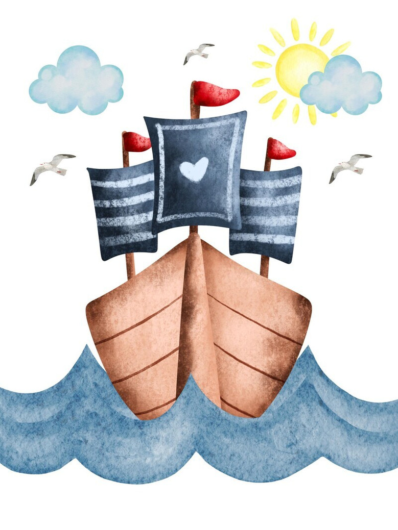 Nautical nursery canvas art set, blue and white ocean scene with sailboat, boys' room wall decor in a coastal style