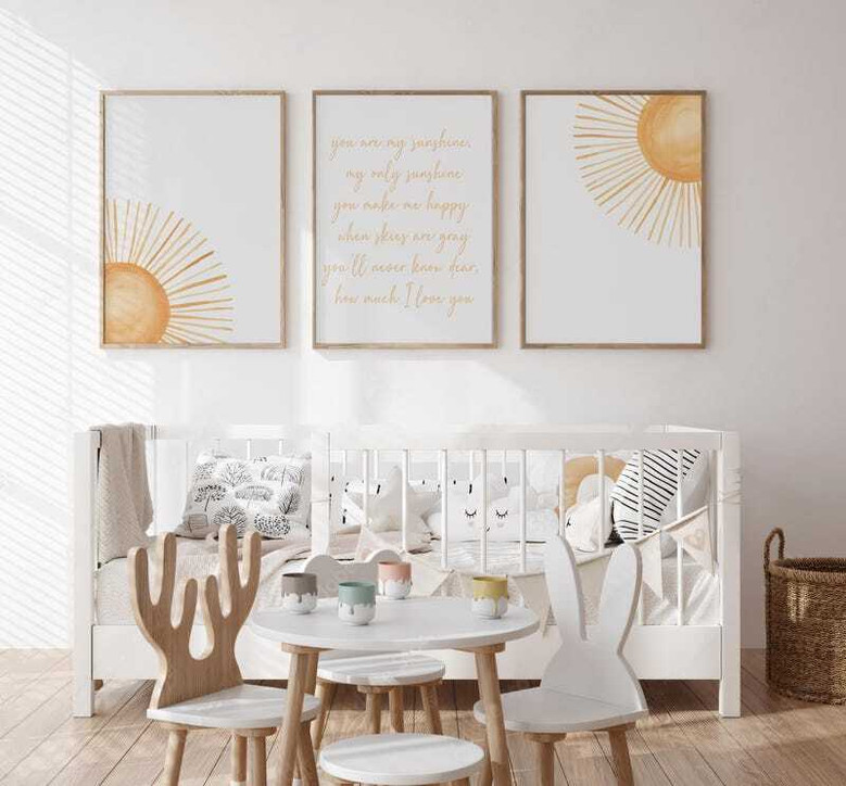 You Are My Sunshine quote canvas wall art, boho neutral tones with sun motif, portrait canvas for baby nursery room decor You Are My Sunshine quote canvas wall art, boho neutral tones with sun motif, portrait canvas for baby nursery room decor