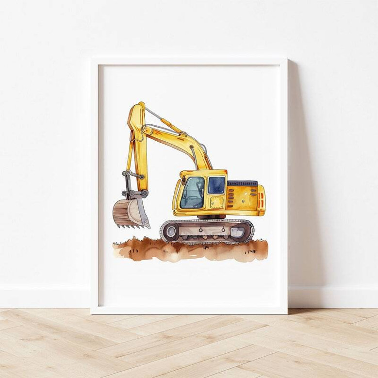 Construction vehicles canvas set, watercolor excavator and bulldozer prints, vertical pair for nursery or playroom decor Construction vehicles canvas set, watercolor excavator and bulldozer prints, vertical pair for nursery or playroom decor