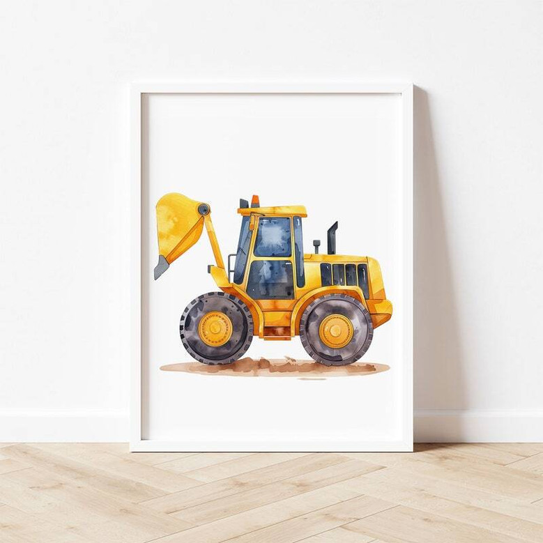 Construction nursery canvas set, excavator and bulldozer pair, sweet baby shower gift for kids who love trucks, pastel palette Construction nursery canvas set, excavator and bulldozer pair, sweet baby shower gift for kids who love trucks, pastel palette